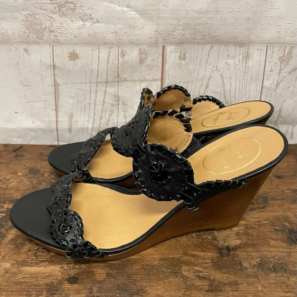 Jack Rogers Luccia Leather and Patent Leather Wedge Sandals